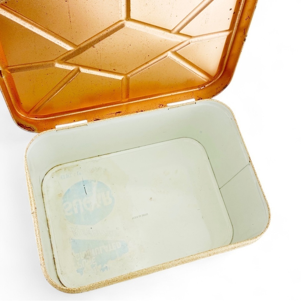 Vintage Mid-Century Tin Metal Bread Box Copper Hinged Lid - Picture 9 of 9